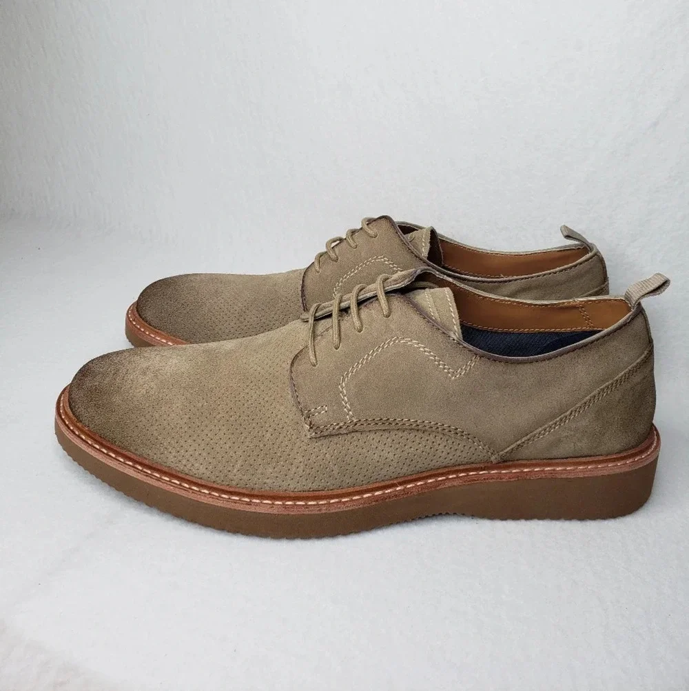 Steve Madden Mens Voyagee Beige Suede Burnish Oxfords Sz 13D Extra Light